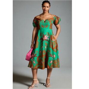 Anthropologie Maeve Puff Sleeve Sweetheart Tropical Prairie Dress Women's 8